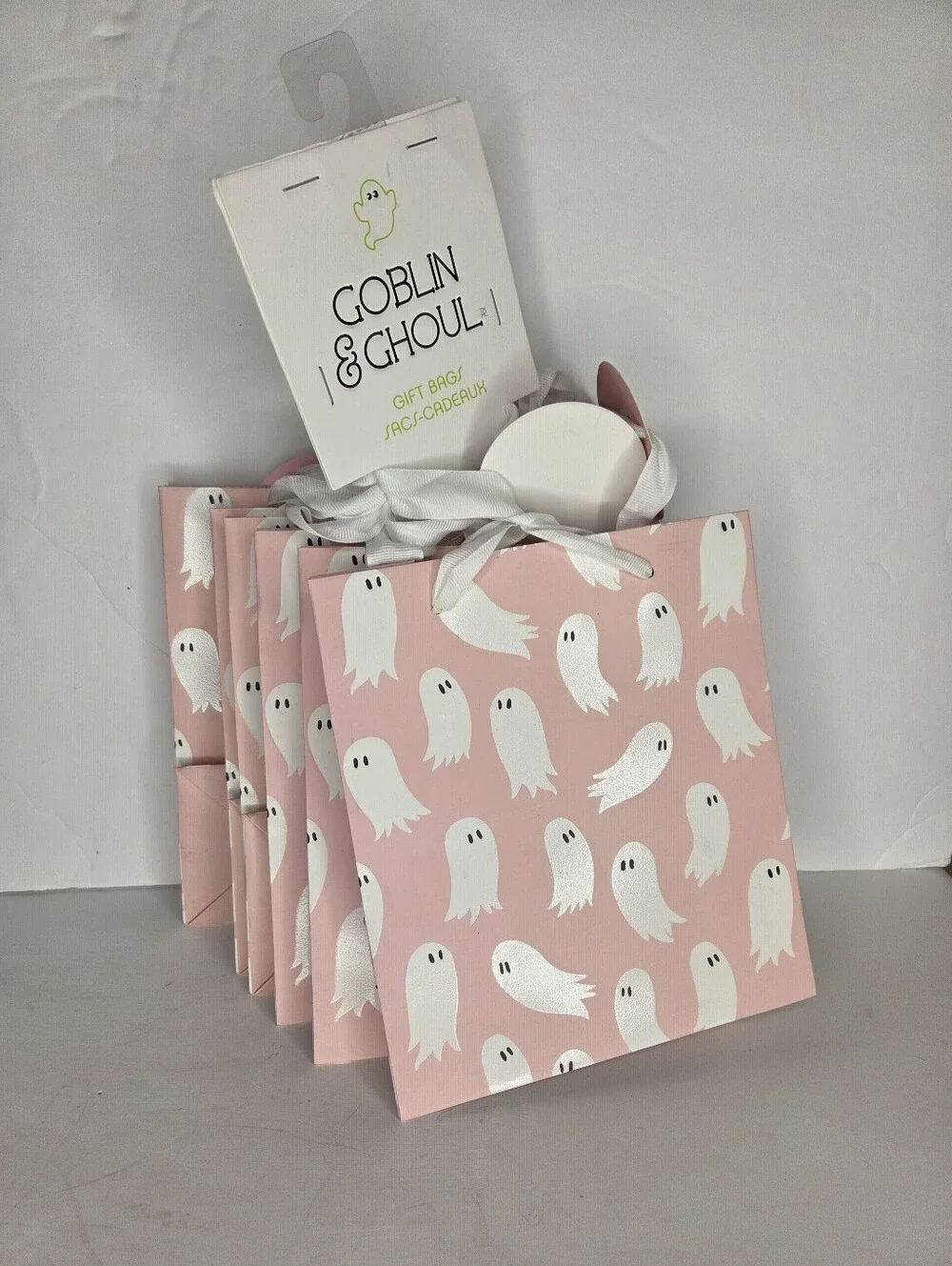 Goblin & Ghoul Pink Ghost Gift Bags Set Halloween Boo Basket